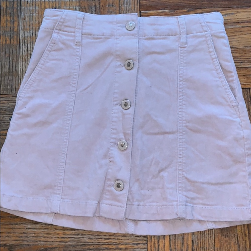 Pink Corduroy Button Down Skirt